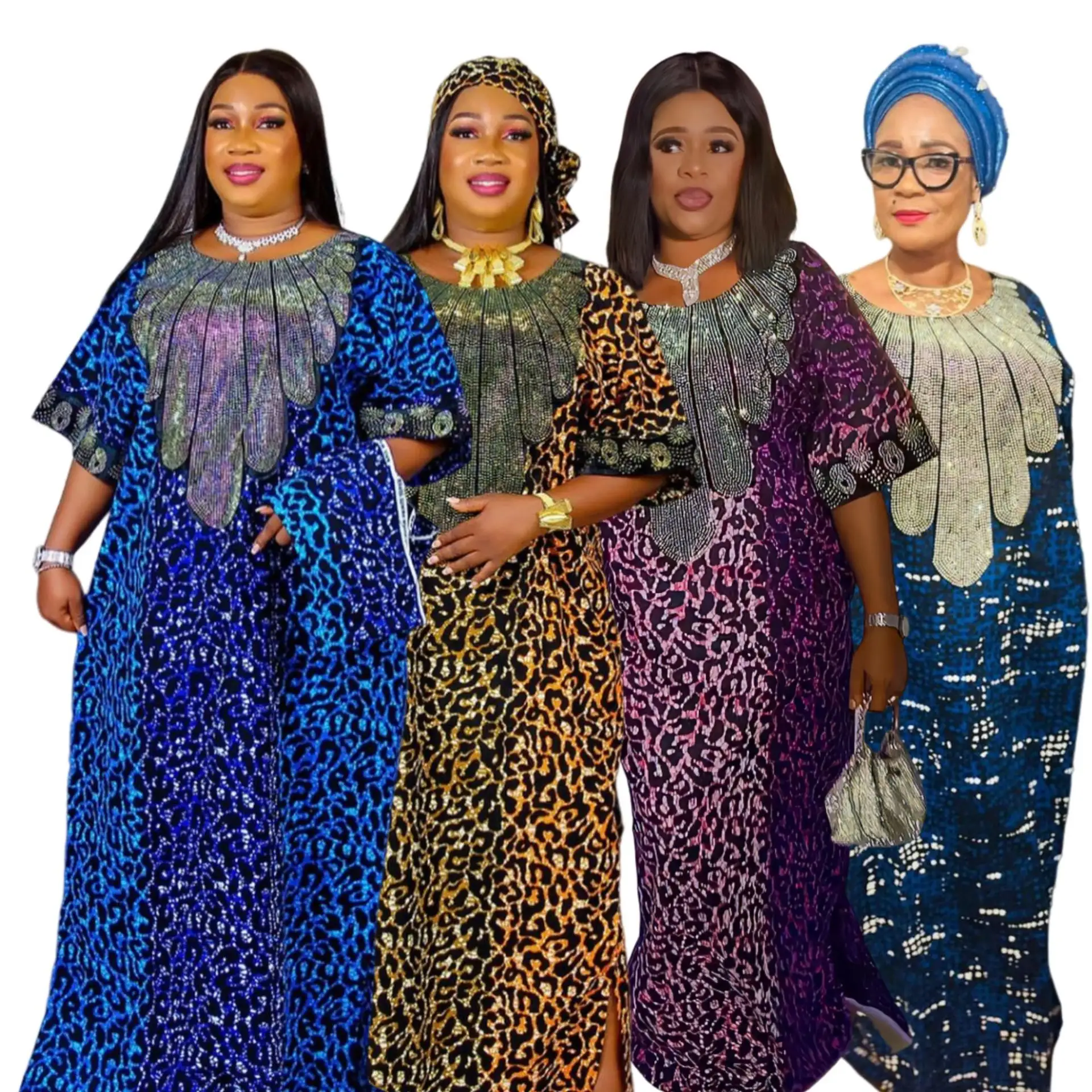 Verano manga corta mujeres africanas ropa Maxi vestidos moda estampado de leopardo bata suelta vestido de lentejuelas mujeres
