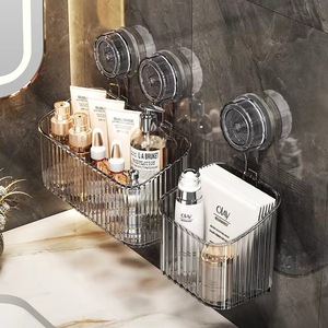 Cesta de almacenamiento con ventosa, organizador de cosméticos de plástico para montar en la pared del baño, sin taladro, multiusos - Product Image 1