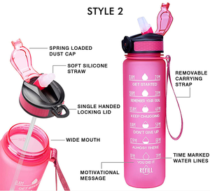 Botella de Agua Deportiva Personalizada, Antiderrames, Libre de BPA, 1L 32 oz, Botella de Agua Motivacional de 32 oz con Pajita y Marcador de Tiempo - Product Image 6