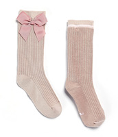 Uniforme scolaire d'automne et d'hiver en coton sans couture pour enfants, chaussettes hautes pour bébés filles, bas en tricot côtelé, chaussettes de genou pour bébé avec nœud mignon
