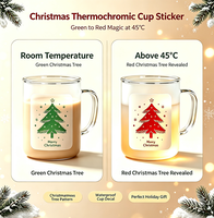 Pegatina termocrómica para taza con diseño de árbol de Navidad que cambia de color, pegatina impermeable para decoración navideña, regalo de Navidad, pegatina personalizada