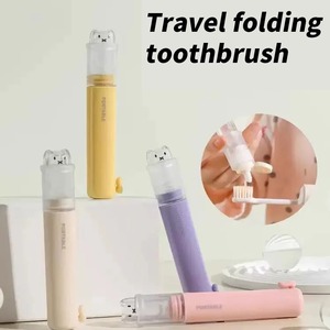 Juego de cepillos de dientes portátiles 2 en 1, cepillo de dientes plegable, juego de pasta de dientes, mini cepillo de dientes de dibujos animados con cerdas suaves, suministro de higiene para el hogar, baño y viajes - Product Image 1