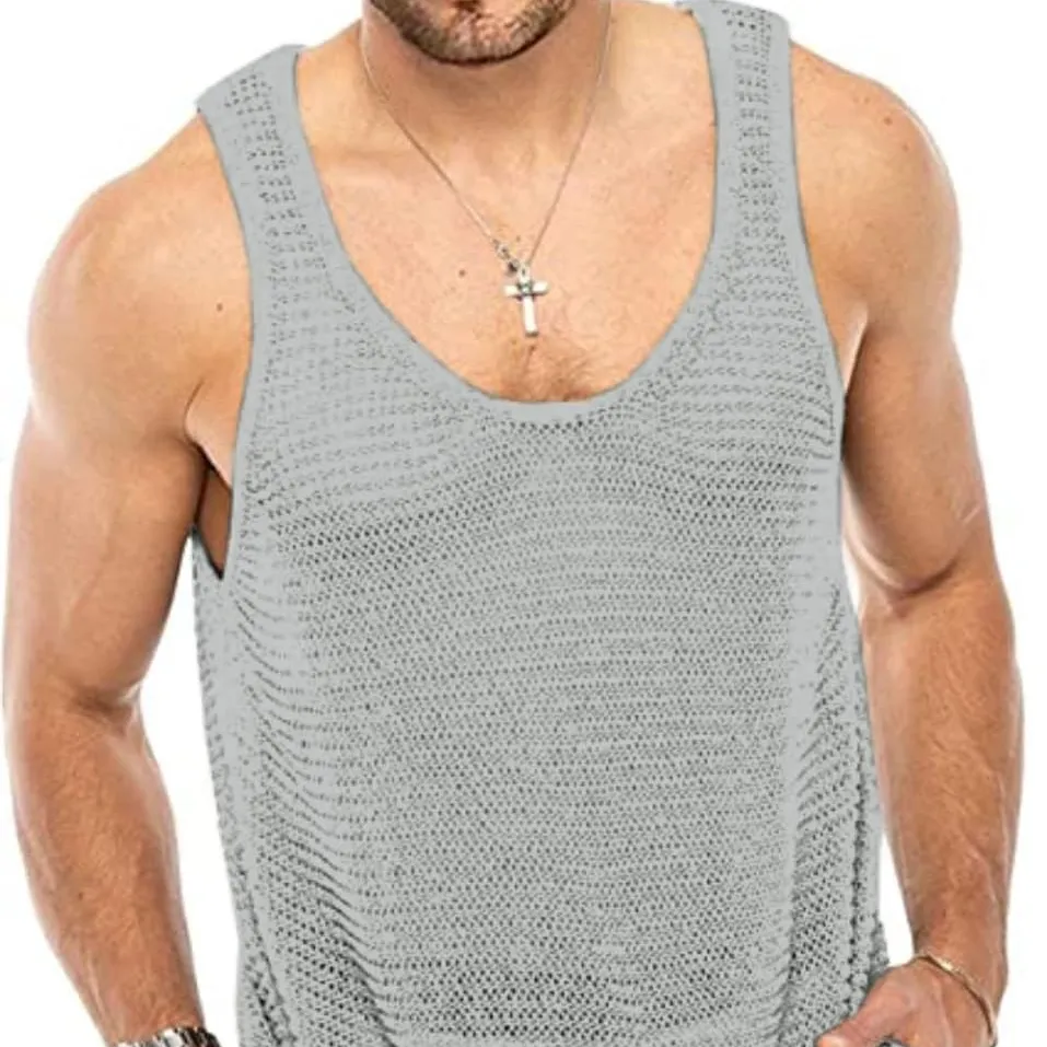 See Through Sleeveless Tank Tops for Men Casual Unique Workout Outdoor soft Gym Muscle Shirts skin friendly skin-friendly vest