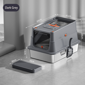 Volledig Gesloten Roestvrijstalen Kattenbak Groot Anti-Verstrooiing Geurbestendig Met Handvat En Schep Deksel - Product Image 5