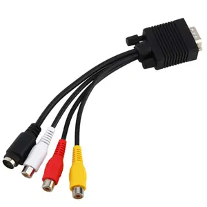 便携式VGA至3RCA电视S-视频影音输出转换器适配器电缆连接器F