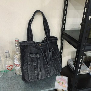 Thiết Kế Phong Cách Denim Unisex Túi Xách Quần Jean Túi Cổ Điển Denim Vải Vai Túi Messenger Đơn Giản <span class=keywords><strong>Tote</strong></span> Túi - Product Image 5