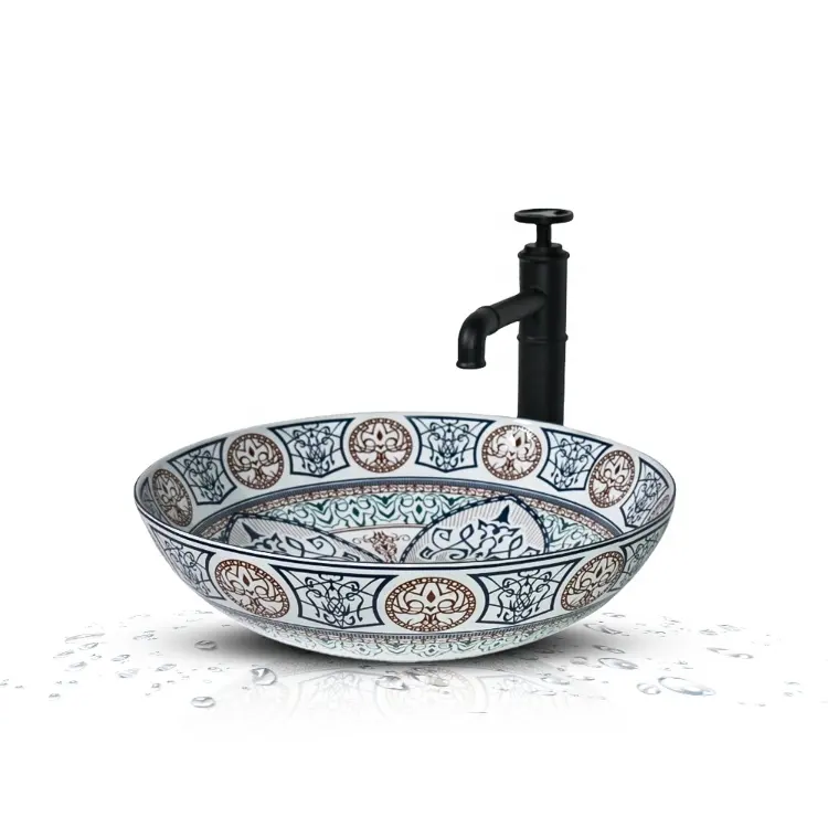 Modern moda banyo lavabo seramik el yapımı yuvarlak şekil yıkama el sanat havza ince kenarlı lavabo S-1038