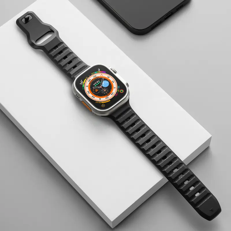 Sport Fluororubber Fkm Watch Band For Apple Watch Ultra 87654SE Sport Rubber Band For Iwatch 45mm 49mm Ocean Apple Watch Strap