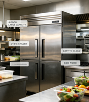 Réfrigérateur vertical commercial 4 portes en acier inoxydable, congélateur de cuisine à refroidissement par air pour hôtel, restaurant, stockage alimentaire