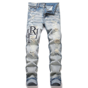 <span class=keywords><strong>Jeans</strong></span> <span class=keywords><strong>Skinny</strong></span> da <span class=keywords><strong>Uomo</strong></span> in Denim Blu Stile Punk, <span class=keywords><strong>Elasticizzati</strong></span> a Vita Media, Ricamati, per Primavera, Modello 3987 - Product Image 6