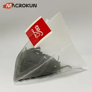 खाद्य ग्रेड नायलॉन जाल 5.8x7 cm पिरामिड चाय फिल्टर बैग के साथ कागज टैग