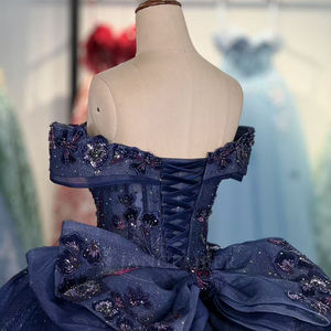 Dy6916 ブルー キンセアニェーラドレス グリッタービーズ装飾 スイート15 16 プロムガール パーティー ボールガウン ジャンセンバー - Product Image 6