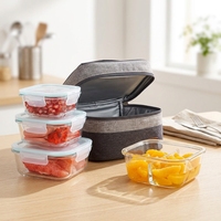 Boîte Alimentaire Réutilisable en Verre Borosilicate avec Couvercles Hermétiques, Ensemble de Préparation de Repas et Bols de Rangement