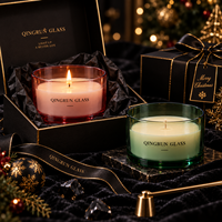 Bocal en verre coloré à profil bas de 700 ml, vert et rouge, pour bougie, idéal pour la collection de cadeaux de table de Thanksgiving