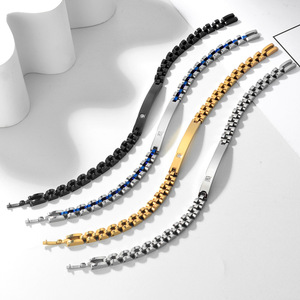 Classic Gold <b>Silver</b> Plated Zircon Chain Link Bracelet Durable Stainless Steel Unisex Wrist Jewelry - Product Image 1