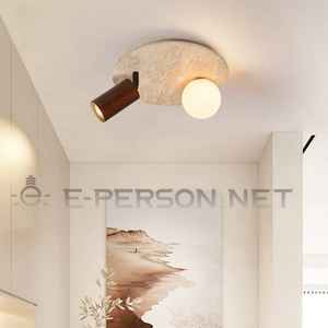 Lámpara de <span class=keywords><strong>techo</strong></span>/pared de doble Luz | Wabi-Sabi E14 <span class=keywords><strong>Globo</strong></span> y foco ajustable | Accesorio de iluminación minimalista con textura de piedra - Product Image 4