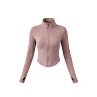 Veste de sport pour femme à col montant, ajustée, extensible dans quatre directions, respirante, séchage rapide, manches longues, coupe-vent, en nylon et élasthanne, pour le yoga