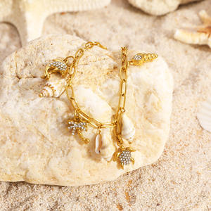 Fashion Charm <b>Bracelet</b> Gold Plated Seashell Turtle Dolphin Pendant Ocean Theme Summer Jewelry Women's Accessory - Product Image 4