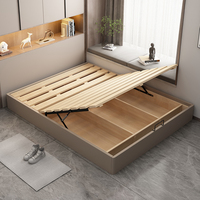 Vintage-Stil Massivholz-Leder-Doppelbett 1,8 Meter - Amerikanisches Luxusbett mit französischem Retro-Stil und weich gepolstertem Kopfteil