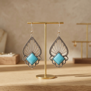 ต่างหูแบบห่วงทองเหลืองประดับแคลซิโดนีทรงสี่เหลี่ยมชุบทอง 24k - Product Image 2