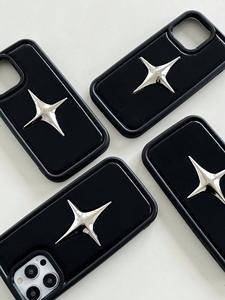 Tschick rétro tridimensionnel argent en forme d'étoile en <span class=keywords><strong>cuir</strong></span> noir adapté pour <span class=keywords><strong>iPhone</strong></span> 16 15 14 13 <span class=keywords><strong>12</strong></span> 11 <span class=keywords><strong>Pro</strong></span> Max <span class=keywords><strong>coque</strong></span> de téléphone - Product Image 6