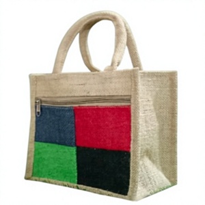 Super Premium Natural Jute Lunch <b>Tote</b> Bag 10x10x5 Inch Stylish Durable Reusable Food Carry Bag for Office School Picnic <b>Travel</b> - Product Image 1