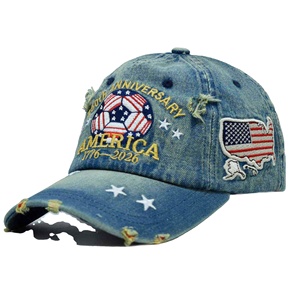 Casquette de baseball 250e anniversaire du football en PVC, 6 panneaux, réglable, pour hommes et femmes, avec logo personnalisé, États-Unis, Canada, Mexique - Product Image 1