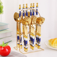 Service de Couverts en Acier Inoxydable Doré Poli Miroir 24 Pièces avec Couteaux à Steak pour 6 Personnes – Idéal pour les Cadeaux