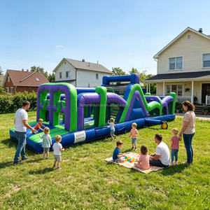 Grand parcours d'obstacles gonflable avec toboggan, château gonflable, jeu interactif extérieur, course d'obstacles gonflable pour enfants et adultes - Product Image 1