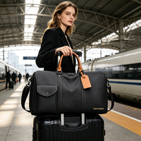 Sac de voyage en cuir unisexe grande capacité avec logo personnalisé, multi-poches, pour voyages d'affaires, gym, nuitée, avec sangle réglable