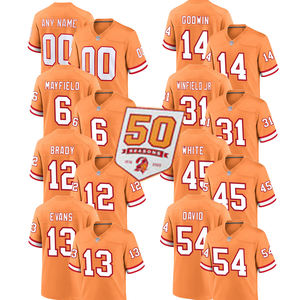 Футболка для американского футбола «Тампа-Бей» 2025 года, 50-летие, мужская, с вышитыми логотипами, спортивная форма для взрослых, большие размеры, короткая, летняя - Product Image 1