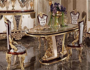 Set per Sala da Pranzo in Stile Classico Europeo di Lusso Intagliato a Mano con <span class=keywords><strong>Tavolo</strong></span> <span class=keywords><strong>e</strong></span> <span class=keywords><strong>Sedie</strong></span> in Stile <span class=keywords><strong>Barocco</strong></span> a Doppio Intaglio - Product Image 3