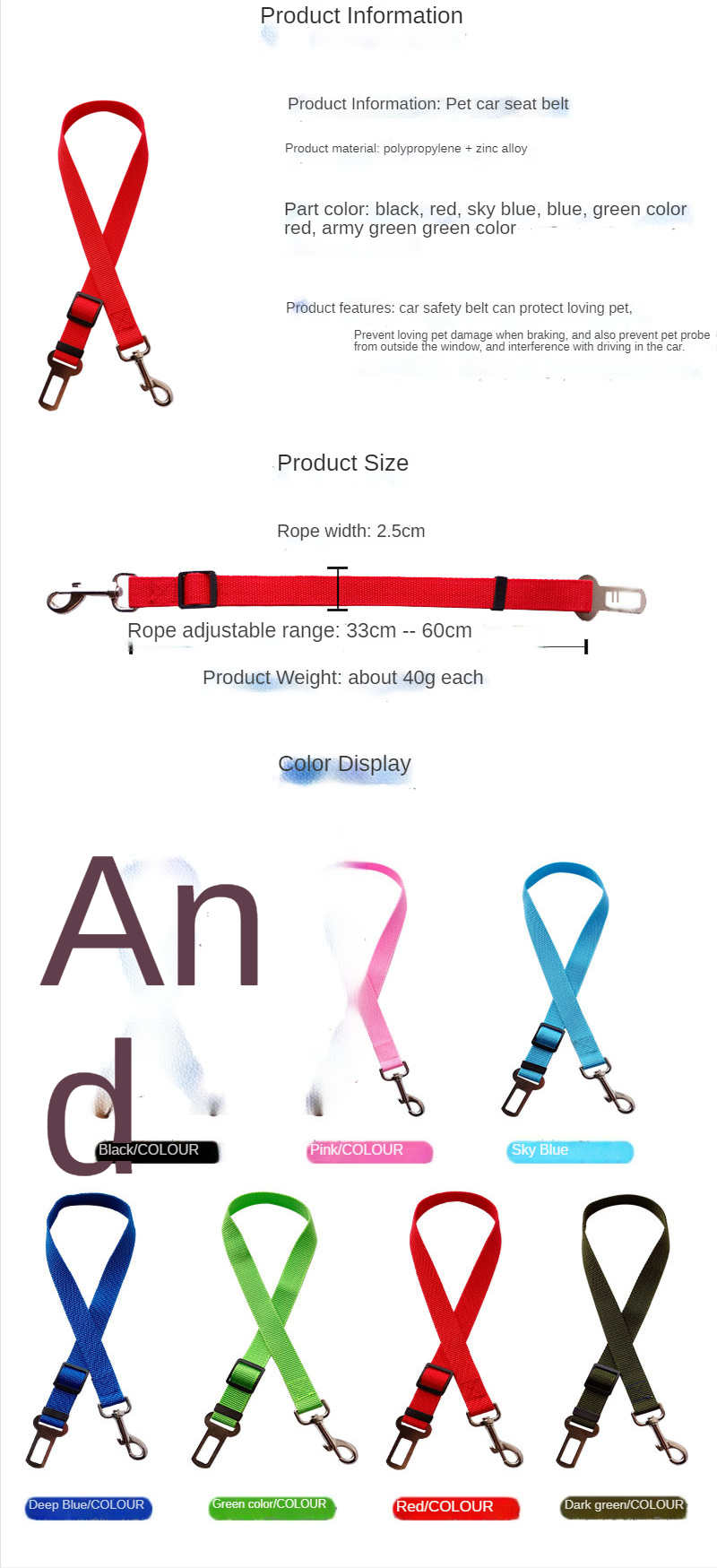 Amazon hot selling pet car seat belt car retractable leash dog harness dog leash dog supplies