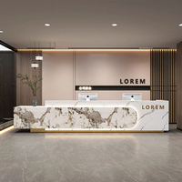 Comptoir de réception de bureau en MDF laqué piano, finition haute brillance, taille et couleur personnalisables, pour hôtel, salon, usine, mobilier OEM