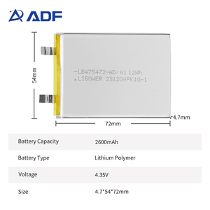 Kỹ thuật số có thể sạc lại <span class=keywords><strong>Polymer</strong></span> <span class=keywords><strong>Lithium</strong></span> Ion pin 4.35V 2600mAh Pouch <span class=keywords><strong>Polymer</strong></span> Pin - Product Image 3