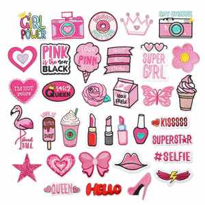 Large Collection Embroidered Iron on pink Crown <b>Camera</b> Lip Milk Drink Flower Flamingo Patch for Clothing Hat <b>Bag</b> Decoration - Product Image 2