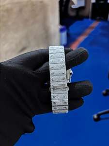 Reloj de Pulsera de Lujo con Diamantes para Hombre, Esfera Cuadrada con Incrustaciones de Diamantes, Correa de Cuero Azul, Caja Dorada - Product Image 3