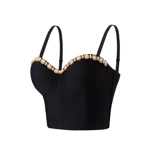 Haut de bikini dos nu moulant pour femme, couleur unie, orné de perles, style mode féminine - Product Image 3