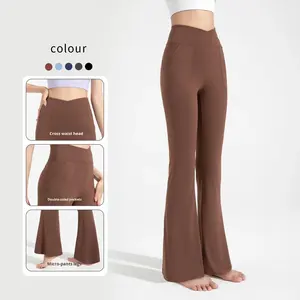थिना लुलु एंटीबैक्टीबैक्टीरियल ठोस फुल-लंबाई वाली फ्लड पैंट महिलाओं के उच्च कमर कूल्हे उठाने वाले खेल योग पैंट - Product Image 4