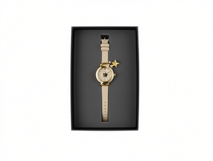 Orologio al Quarzo da Donna Hyf A119, Cinturino in Pelle, Cassa Rotonda, Elegante e alla Moda, Charm a Stella, Quadrante Dorato 30mm - Product Image 1