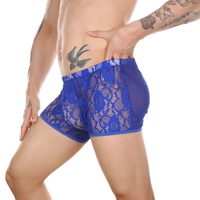 Sous-vêtements pour hommes Perspective, taille basse, respirants, en maille de nylon tricotée unie, avec dentelle, sexy, grande poche, type boxer
