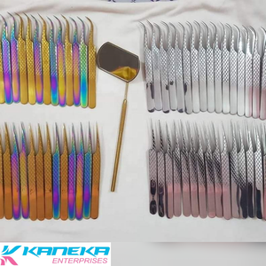 Pinzas de pestañas de volumen de extensión de pestañas de acero inoxidable de punto curvo Delgado profesional para artistas - Product Image 6