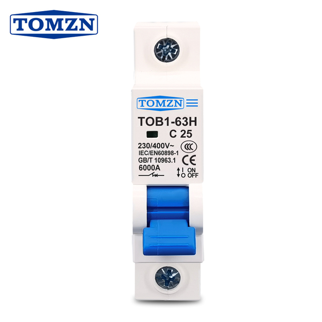 1P AC MCB TOB1-63 C Type 230/400V~ 50HZ/60HZ Mini Circuit Breaker 3A 6A 10A 16A 20A 25A 32A 40A 50A 63A