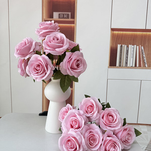 Rosas de Seda Artificiales de Nueve Cabezas, Rosas Búlgaras de 9 Cabezas, Decoraciones para Bodas, para el Pasillo del Salón de Bodas, Decoración del Hogar - Product Image 3