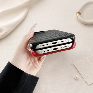 Coque de téléphone en cuir de crocodile antichoc de couleur unie pour iPhone - Product Image 3