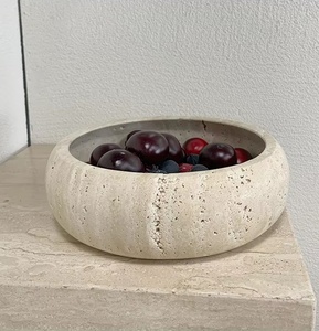 Decoración moderna <span class=keywords><strong>de</strong></span> mármol <span class=keywords><strong>de</strong></span> piedra Natural, regalos para el hogar, cuenco curvo para servir mármol travertino Beige, Cuenco para <span class=keywords><strong>dulces</strong></span> - Product Image 1