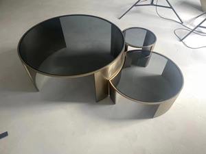 Muebles Foshan, juego de mesa de café de piedra sinterizada Couchtisch dorado de lujo moderno, mesa de centro ovalada de mármol para sala de estar - Product Image 5