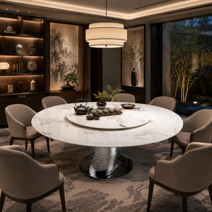 Customized Dining <b>Table</b> Round <b>Top</b> Modern Villa 8 Seater Metal Legs <b>Stone</b> Furniture Luxury White Marble - Product Image 6