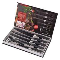 Ensemble de 6 couteaux de cuisine en acier inoxydable à lame droite, revêtement en pierre Maifan, ambidextres, à points pulvérisés, avec maille de protection