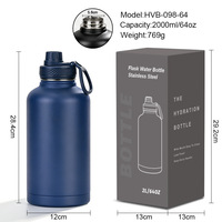 Bouteille isotherme Xuzhen 2026 nouvelle génération de 64 oz, grande capacité en acier inoxydable pour sports de plein air et camping (export)